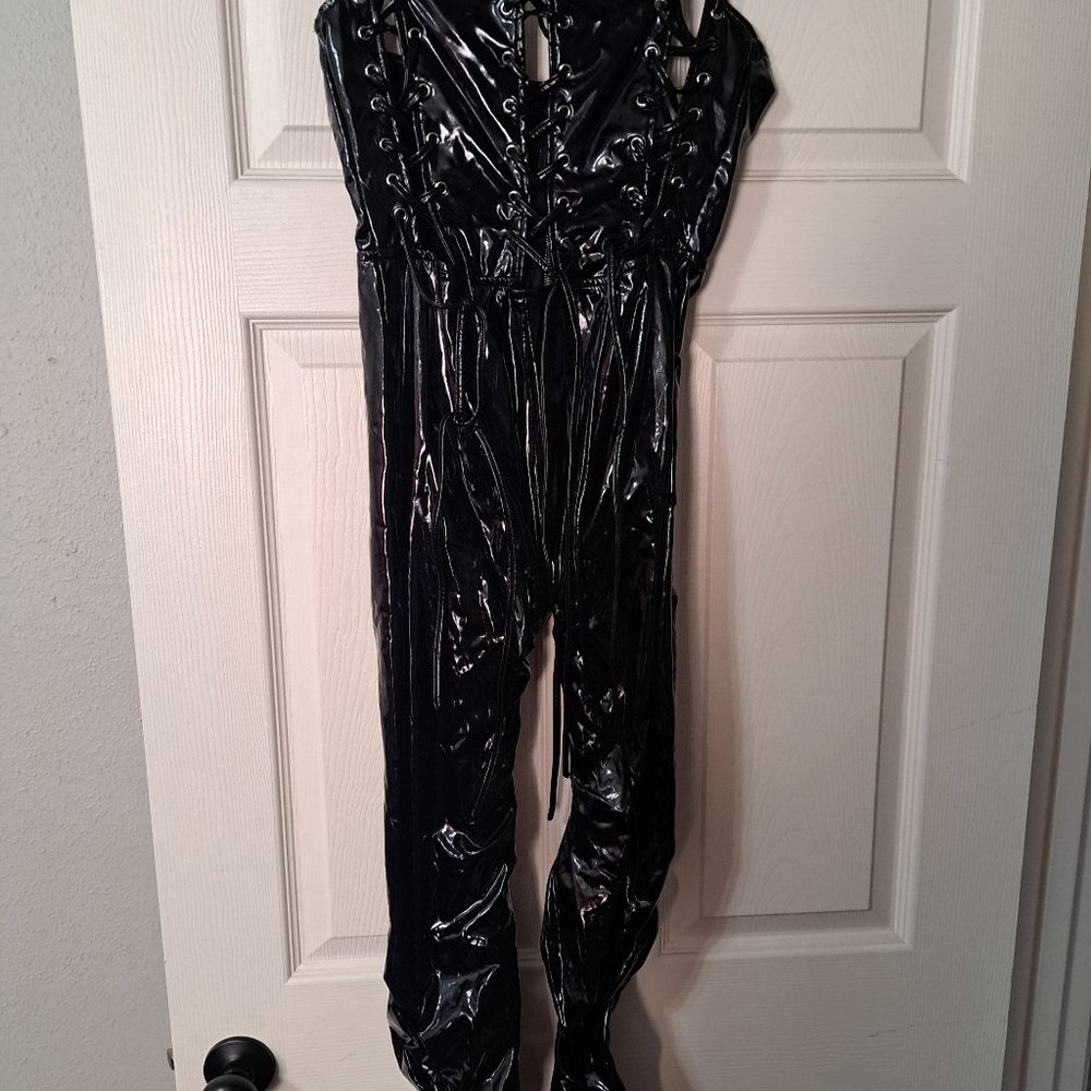 AKIRA Goth Fetish Vinyl PVC Lace Up Corset Catsuit